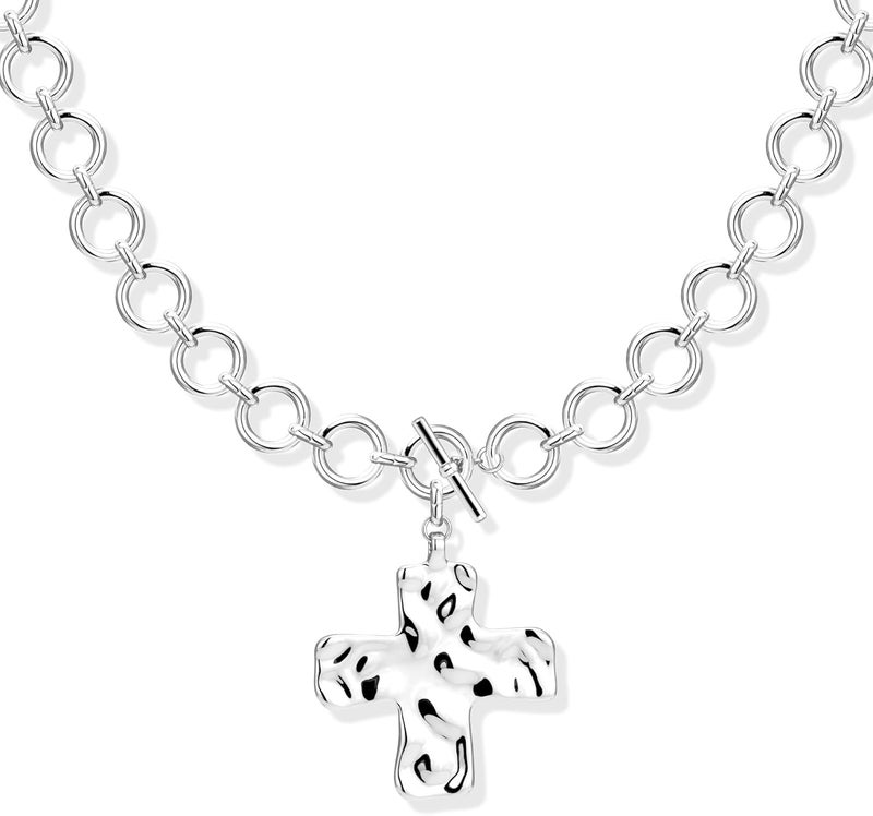 Poxtex Cross Necklace for Women Girls, Dainty 14K Gold Silver Plated Cross Choker Pendant Jewelry Non Tarnish Waterproof Trendy Cute Simple Small Necklace Easter Christian Baptism Religious Faith Jewelry Gifts - Image 1